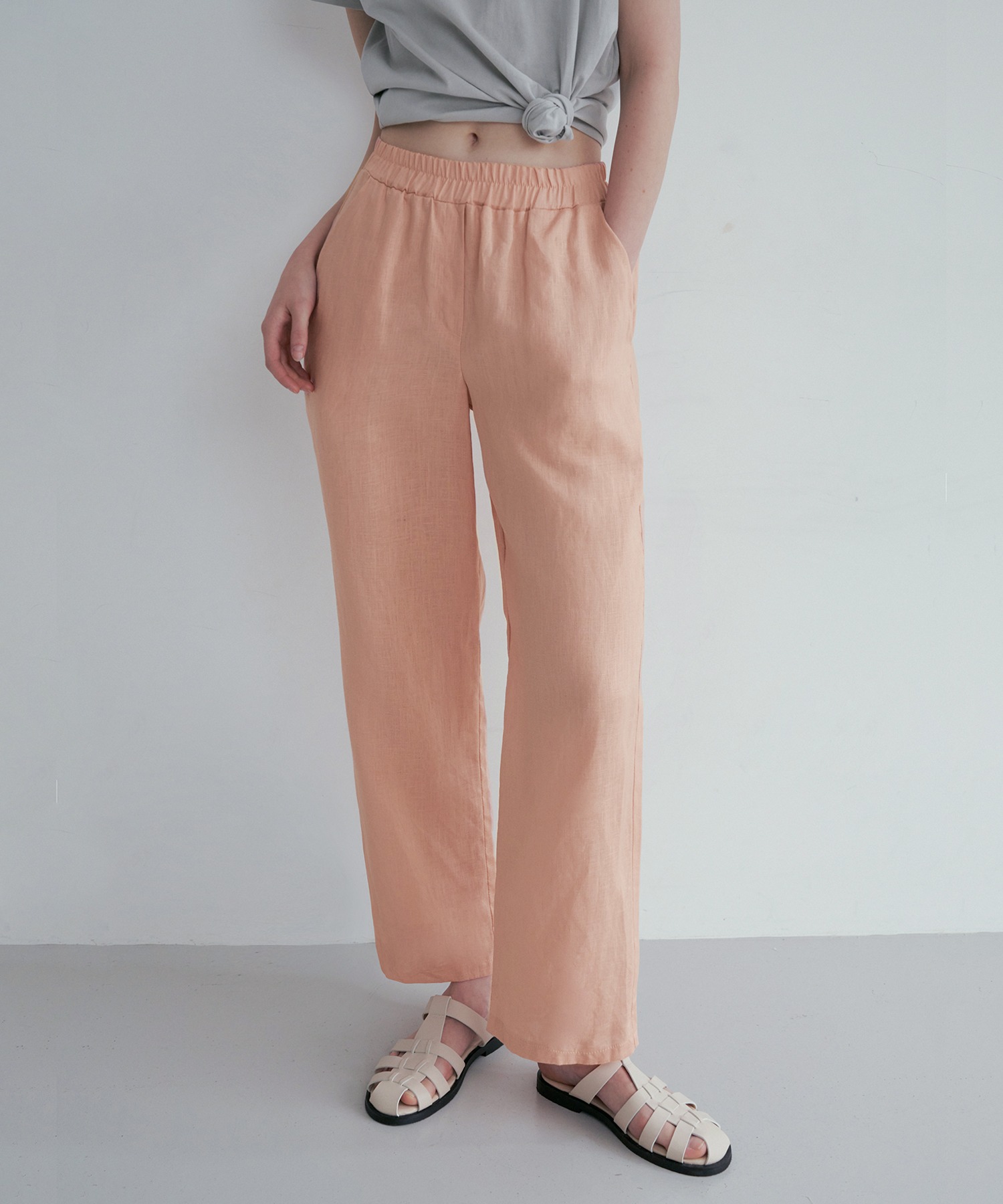 Signature Real Linen Wide Pants (Pale Pink)