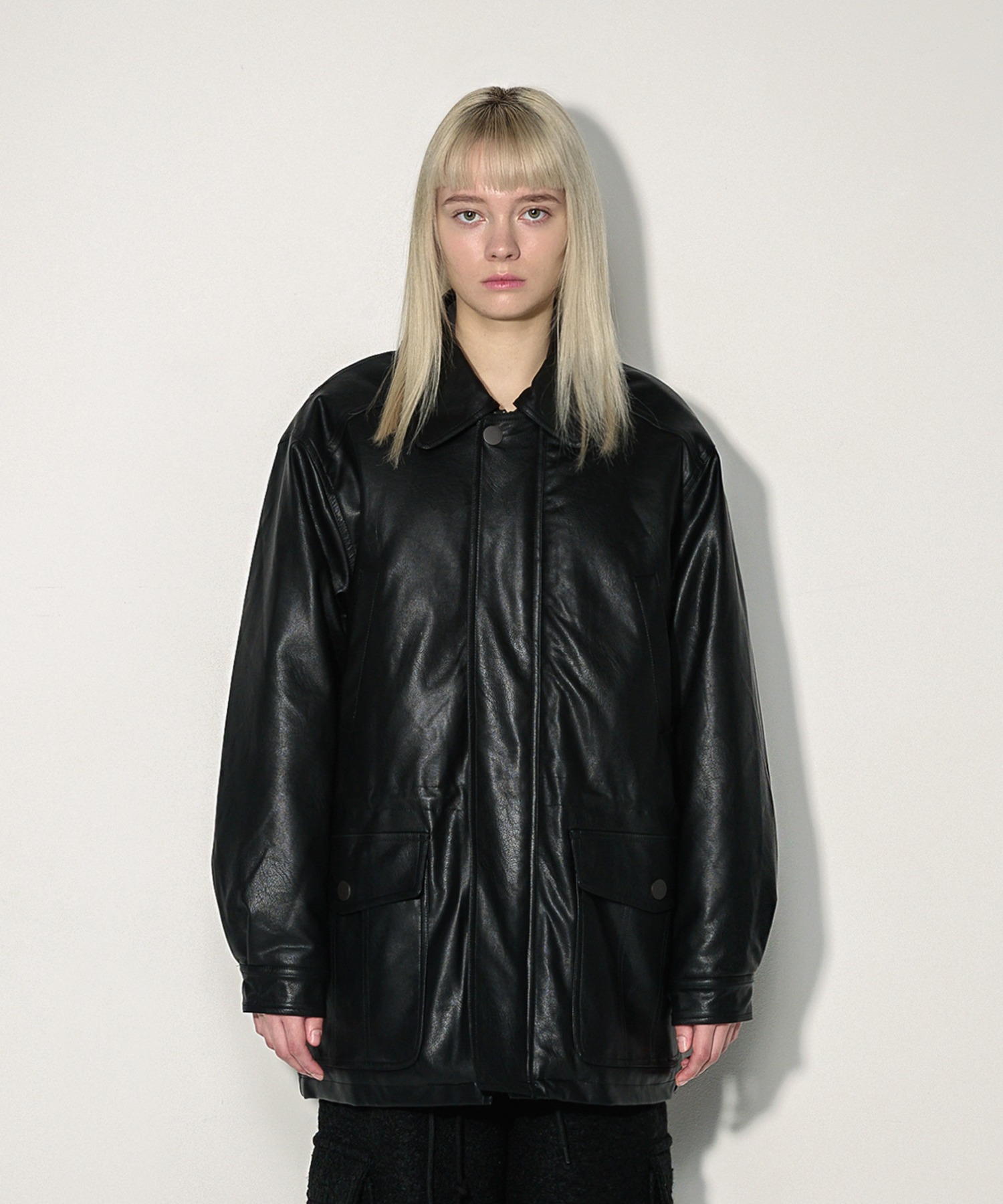 Minimal Half Leather Jacket (Black)