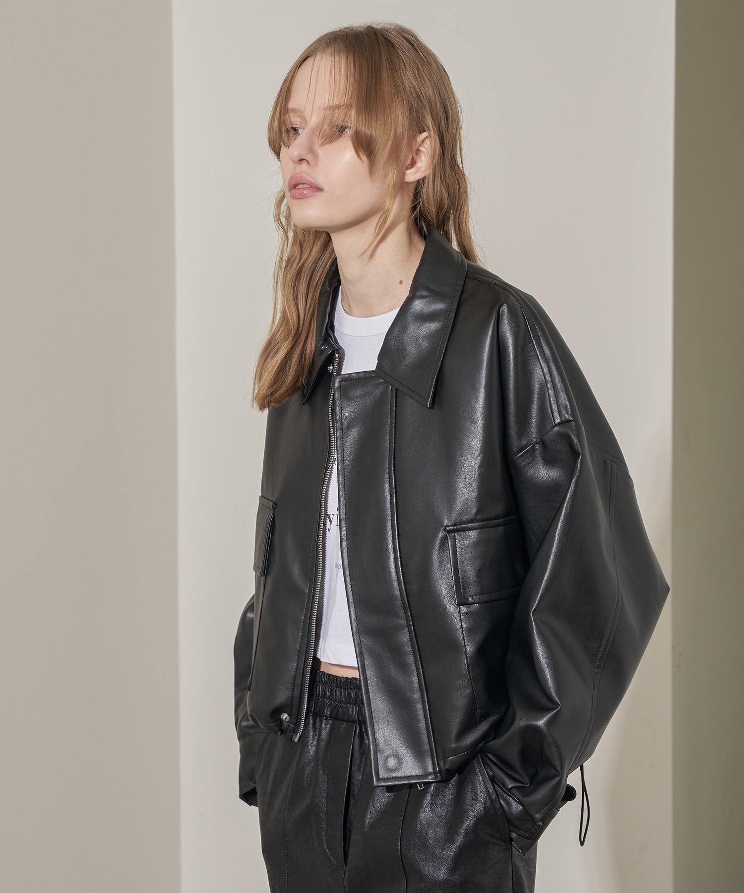 Daily Crop Leather Jacket (Black)