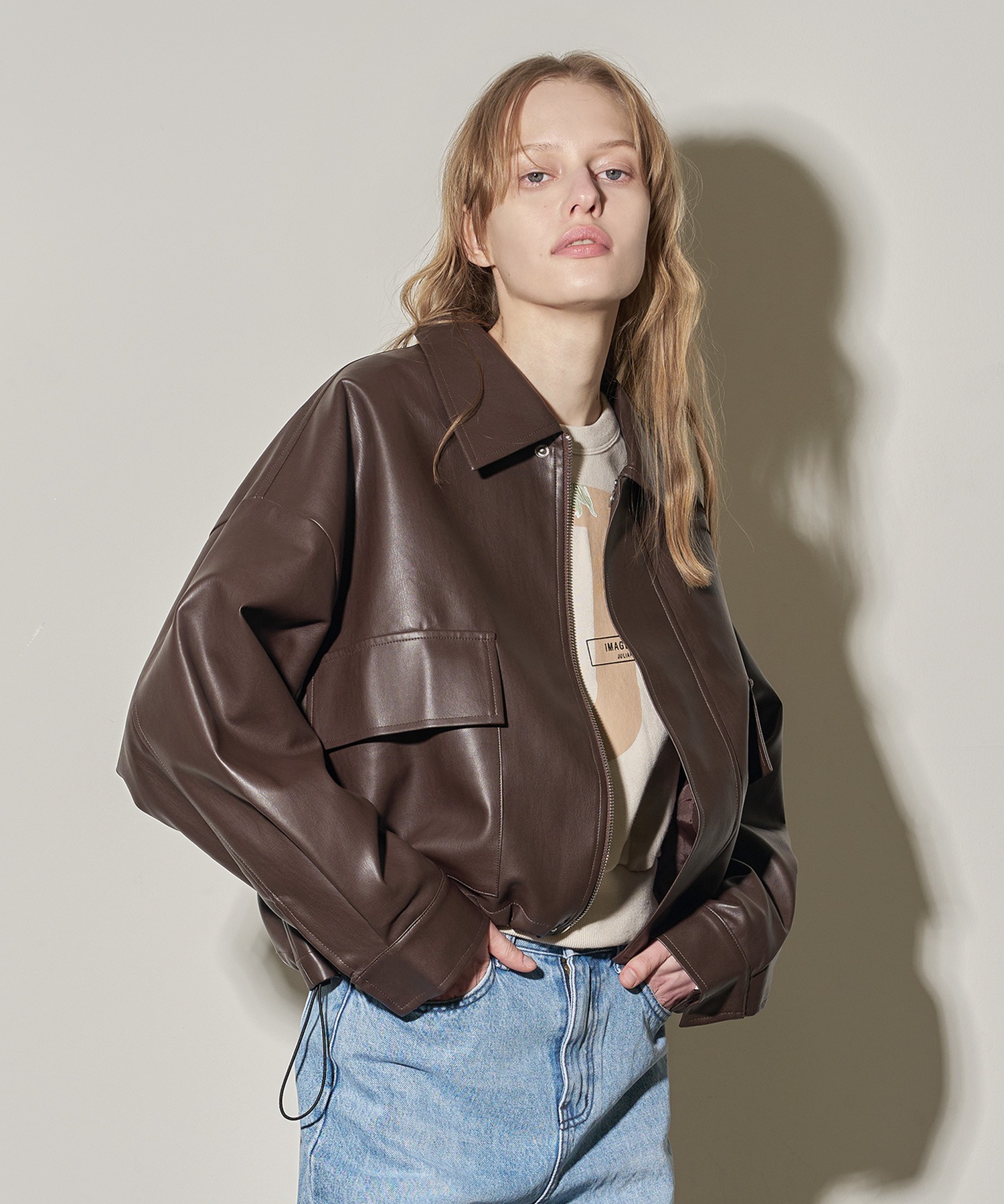 Daily Crop Leather Jacket (Brown)