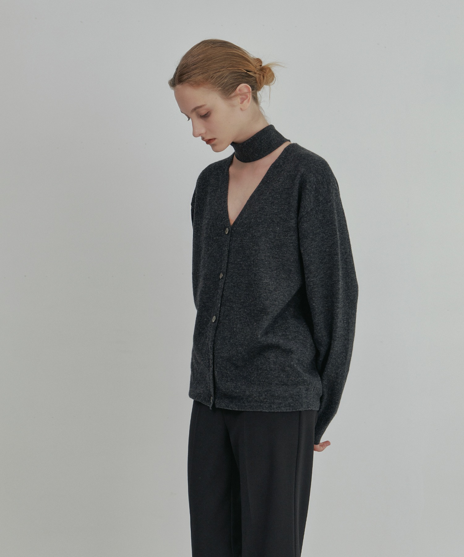 French Cashmere Cardigan (Charcoal)