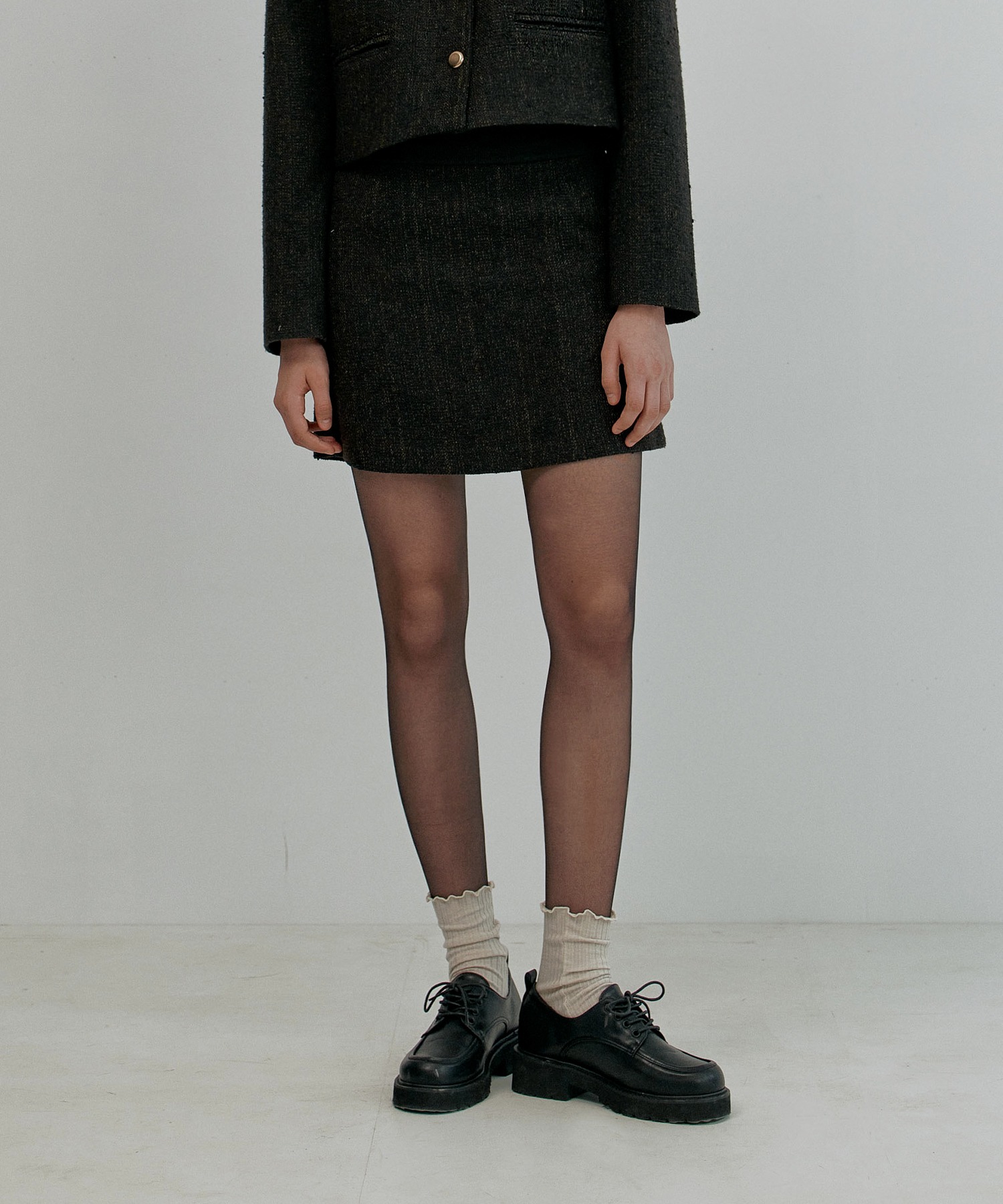 Crop Boucle Tweed Skirts (Black)