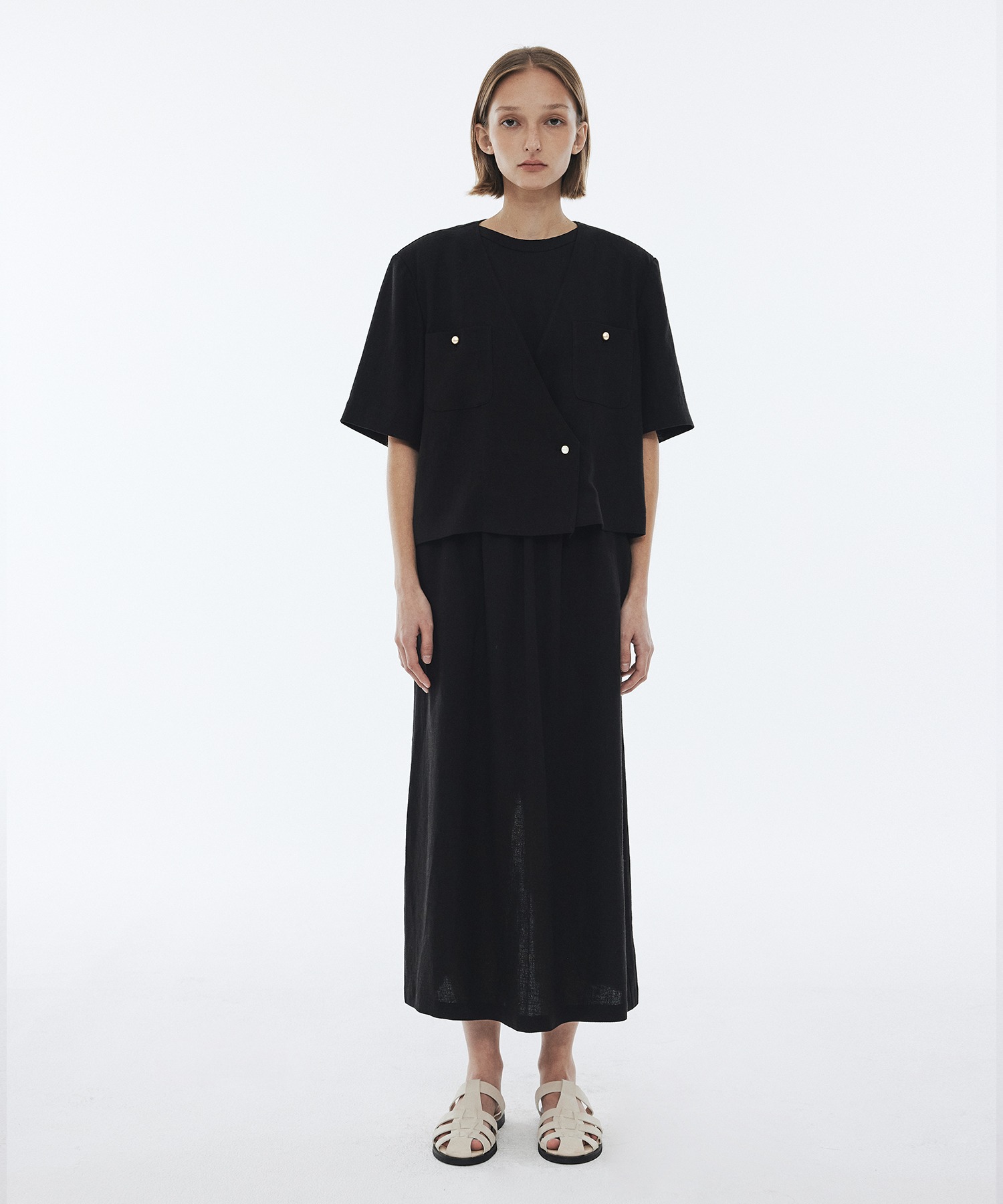 Linen Summer Banding Skirt (Black)